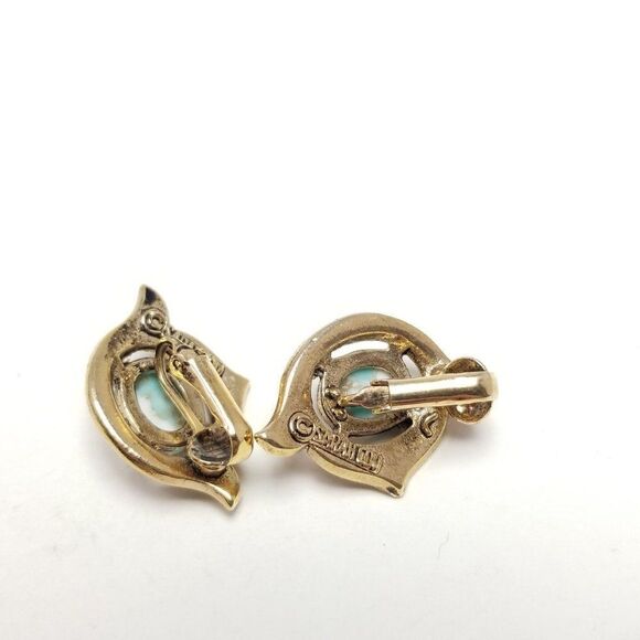 Vintage Sarah Coventry Blue Cabochon Clip On Earrings, Retro 70s Style, Signed - Picture 3 of 7